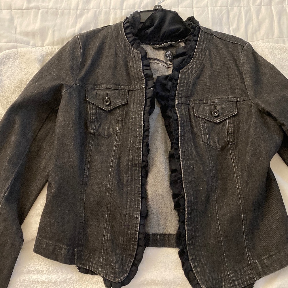 INC black denim short jacket